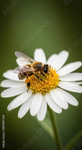 Bee on Daisy - A Close-Up of Natures Harmony.