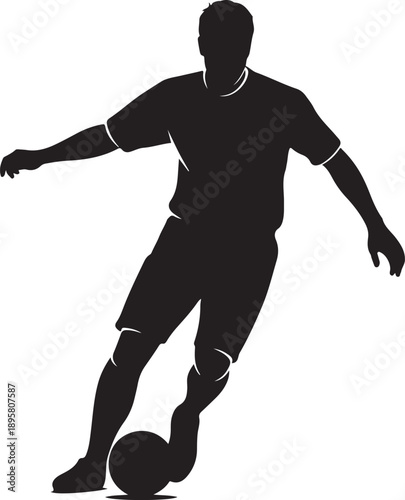 Soccer player dribbling the ball silhouette, professional football athlete in motion isolated on white background , Generative Ai