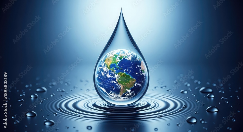 Fototapeta premium World water day earth inside a water drop symbolizing conservation and conservation efforts globally