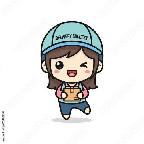 Delivery girl successfully delivering package with smile