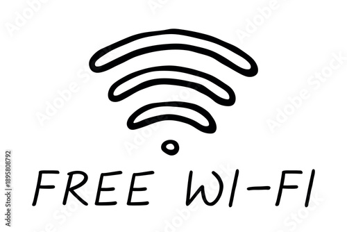 Hand drawn free wifi spot zone sign Public wi-fi area sign Wireless internet clipart in doodle style Single element for print, web, design, decor 3G, 4G, 5G, 6G, IoT