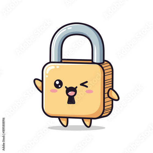 Cute cartoon lock character with angry expression