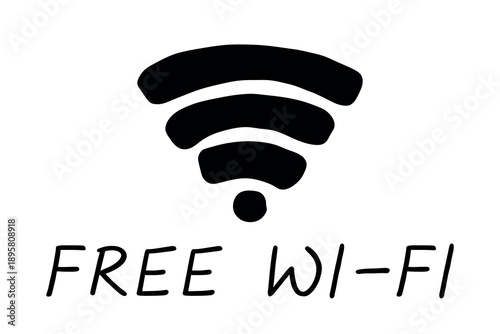 Hand drawn free wifi spot zone sign Public wi-fi area sign Wireless internet clipart in doodle style Single element for print, web, design, decor 3G, 4G, 5G, 6G, IoT