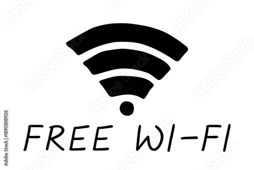 Hand drawn free wifi spot zone sign Public wi-fi area sign Wireless internet clipart in doodle style Single element for print, web, design, decor 3G, 4G, 5G, 6G, IoT