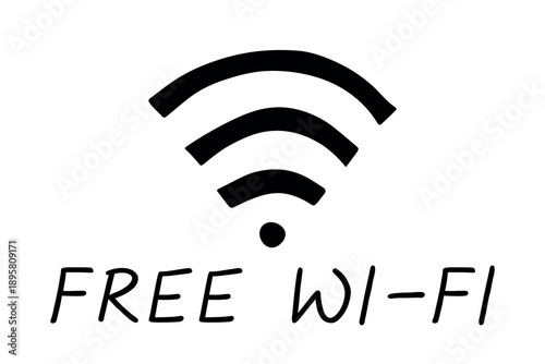 Hand drawn free wifi spot zone sign Public wi-fi area sign Wireless internet clipart in doodle style Single element for print, web, design, decor 3G, 4G, 5G, 6G, IoT