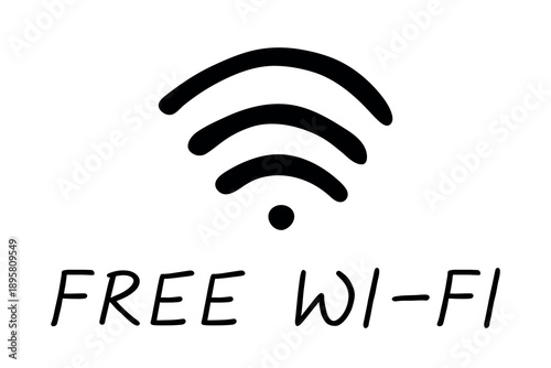 Hand drawn free wifi spot zone sign Public wi-fi area sign Wireless internet clipart in doodle style Single element for print, web, design, decor 3G, 4G, 5G, 6G, IoT