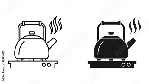 Kettle on stove with steam rising