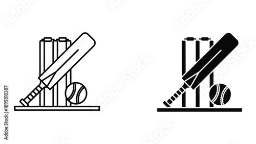Cricket bat and ball with stumps icon vector illustration