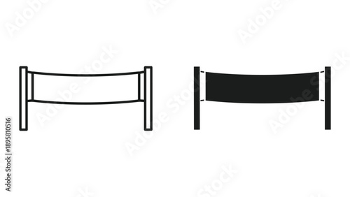 Simple line drawing of a hammock with and without fabric