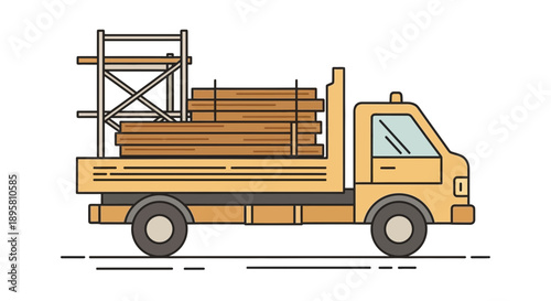 Construction Material Delivery Truck Illustration Flat Design