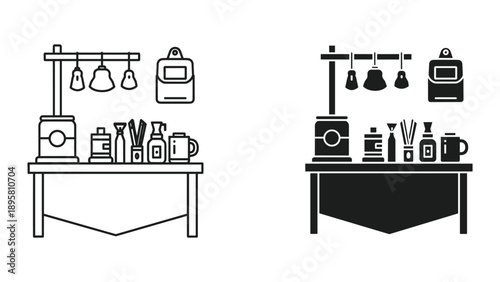 Coffee shop counter top with equipment and accessories