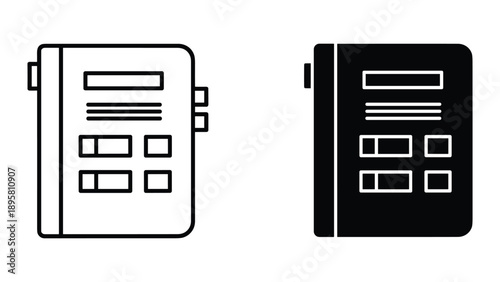 Simple line icon of a notebook or journal with cover