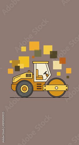 Construction Roller Machine Heavy Machinery Equipment Illustration Vector Art