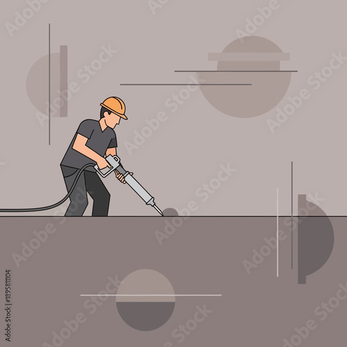 Construction Worker Operating A Pneumatic Jackhammer For Demolition And Excavation Tasks