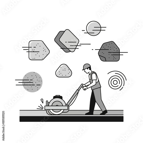 Construction Worker Operating Compactor On Asphalt Road Project