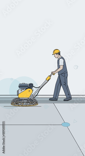 Construction Worker Operating Concrete Polisher Machine Indoors Professionally
