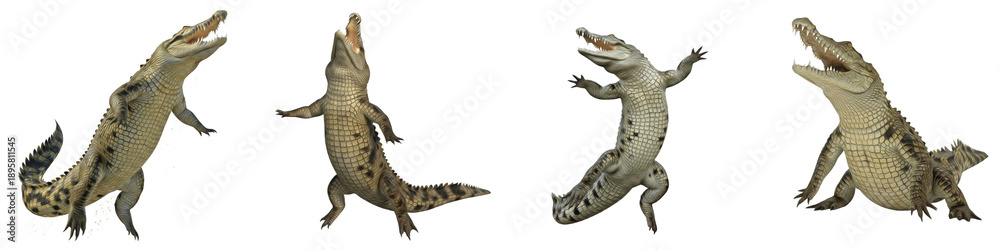 Obraz premium Set of Realistic Nile Crocodile Poses and Alligator Reptile Action PNG