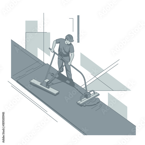 Construction Worker Operates Concrete Screed Machine During Building Project