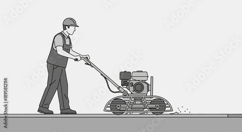 Construction Worker Using Power Trowel For Smooth Concrete Finish