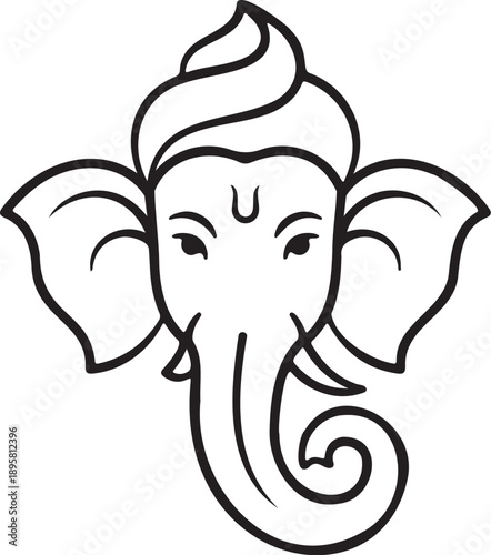Ganesha elephant head line art vector icon, Hindu god Ganapati outline illustration, isolated on white