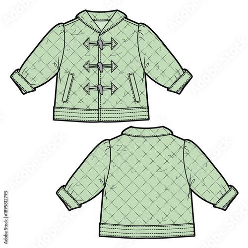 Kids duffle coat vector illustration technical flat drawing by adobe illustrator.