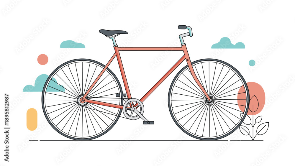 Fototapeta premium Elegant red road bicycle with thin tires and high handlebars shown against a soft pastel abstract background.