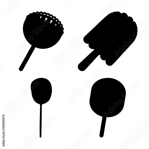 Assorted classic candy and frozen dessert stick silhouettes for confectionery designs