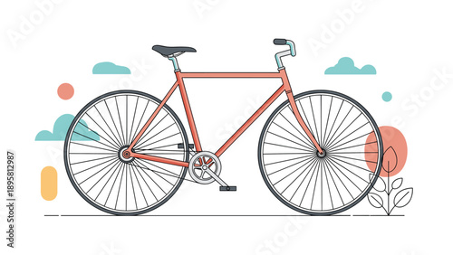 Elegant red road bicycle with thin tires and high handlebars shown against a soft pastel abstract background.