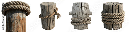 Photography Rustic Nautical Wooden Bollards with Heavy Rope for Pier Decor