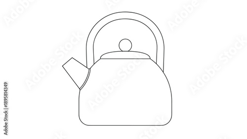 Simple black and white line drawing of a traditional stovetop tea kettle with a curved handle and a spout for boiling water.
