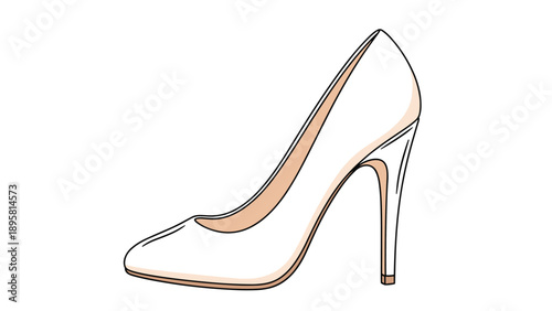 Elegant white high heel shoe with a sleek pointed toe and thin stiletto heel represents feminine fashion and formal footwear.