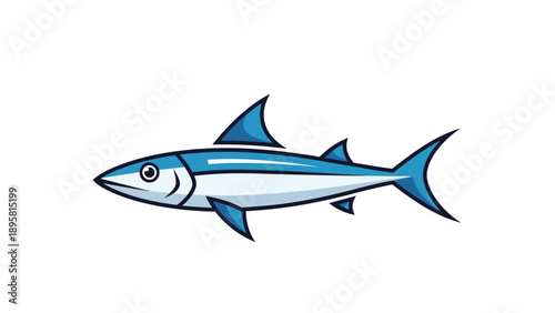 Blue and silver tuna fish is illustrated from the side, showcasing its streamlined body and fins for fast ocean swimming.