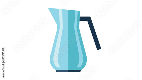 Stylized light blue water jug with a dark handle is shown in a flat design style, representing simple domestic drinkware.