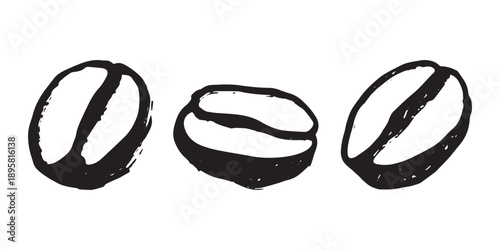 Set of hand drawn fresh roasted coffee bean Arabica robusta seed doodle Single element for design print packaging label decor
