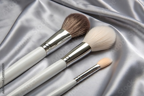 A close up of five makeup brushes, all of which are white