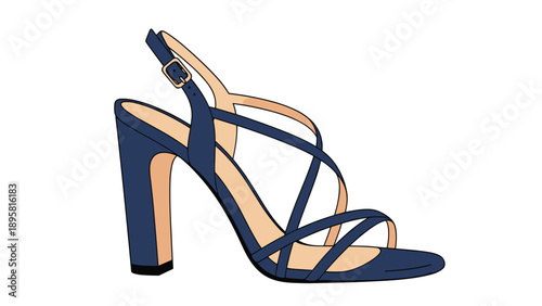 Blue high-heeled sandal with multiple straps and a buckle is a stylish footwear choice for formal events and fashion.