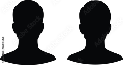 Anonymous user avatar silhouettes, male profile icons, black people shadow heads, minimal identity symbol, social media default profile illustration