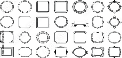 Hand drawn vintage frames and borders collection, decorative antique empty label designs vector illustration.