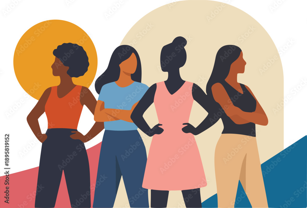 Fototapeta premium Empowered Women Group Bold Flat Illustration