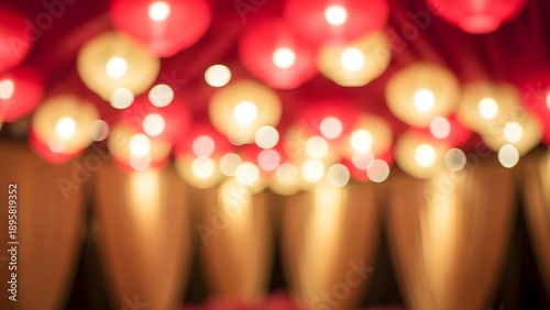 Blurred red and yellow lanterns glowing brightly, festive background