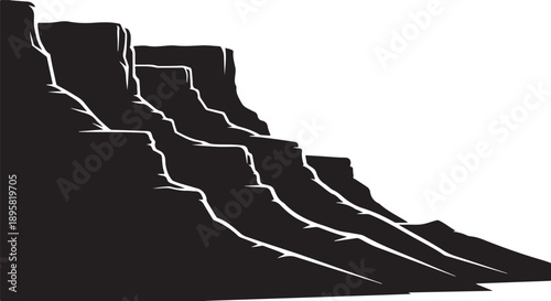 Black Cliffside with White Lines on Solid Background Illustration