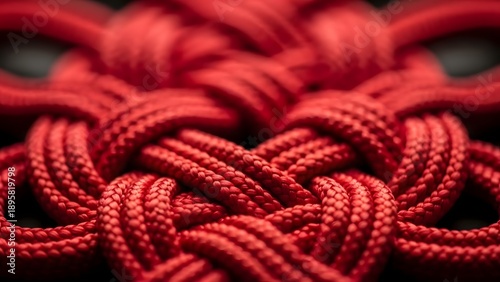 Intricate red knot ornament symbolizing luck and prosperity, detailed macro shot