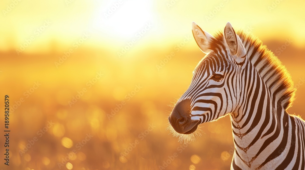 Naklejka premium Zebra Close up of a zebra black and white striped pattern in the golden light of the savanna.