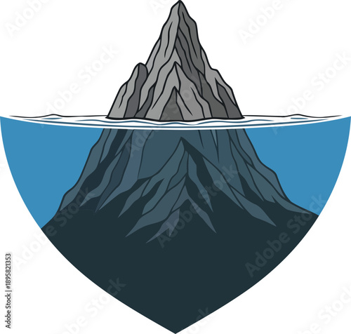 Mountain peak submerged in water showing hidden strength iceberg concept.