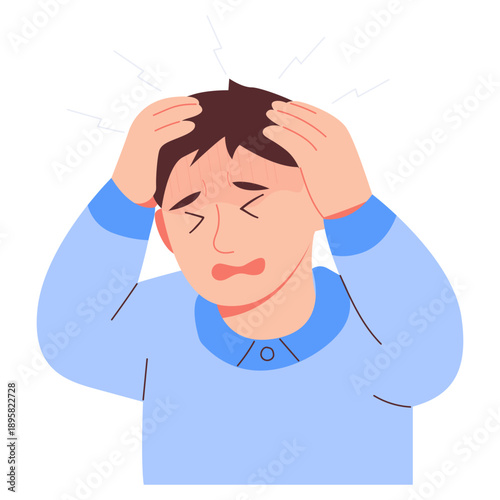 Flat infographic illustration showing common illness symptoms in an adult man, including fever, headache, coughing, sneezing, nausea, and chills. Suitable for health education, medical content, and aw