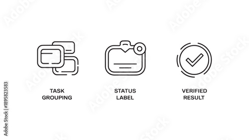 Minimalist task management icons in simple line art style with white background for productivity app