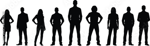 Group of business people silhouettes standing together, men and women isolated on white background for corporate team vector illustration design