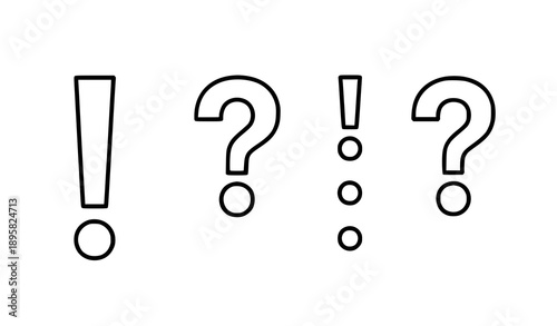 Minimal outline punctuation vector icons set with exclamation and question marks