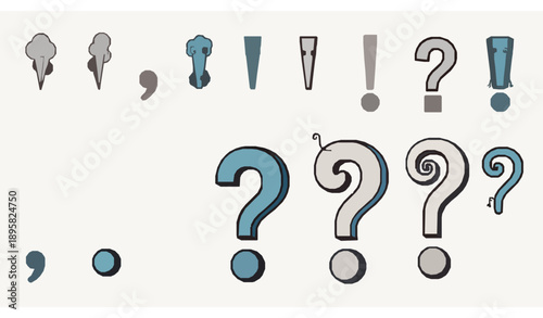 Cartoon doodle punctuation marks vector set with playful exclamation and question icons
