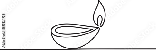 Diya lamp or oil lamp outline vector design. Continuous one line drawing of diwali oil lamp. one line Art icon drawing vector